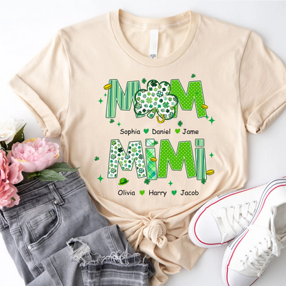 Cute St Patrick Shamrock Lucky Custom Mom Nana and Grandkids