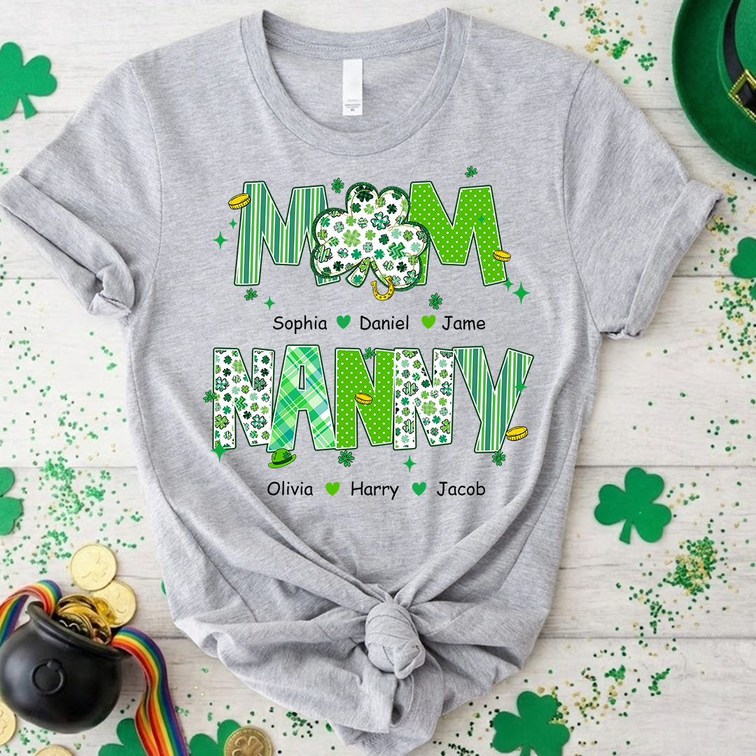 Cute St Patrick Shamrock Lucky Custom Mom Nana and Grandkids