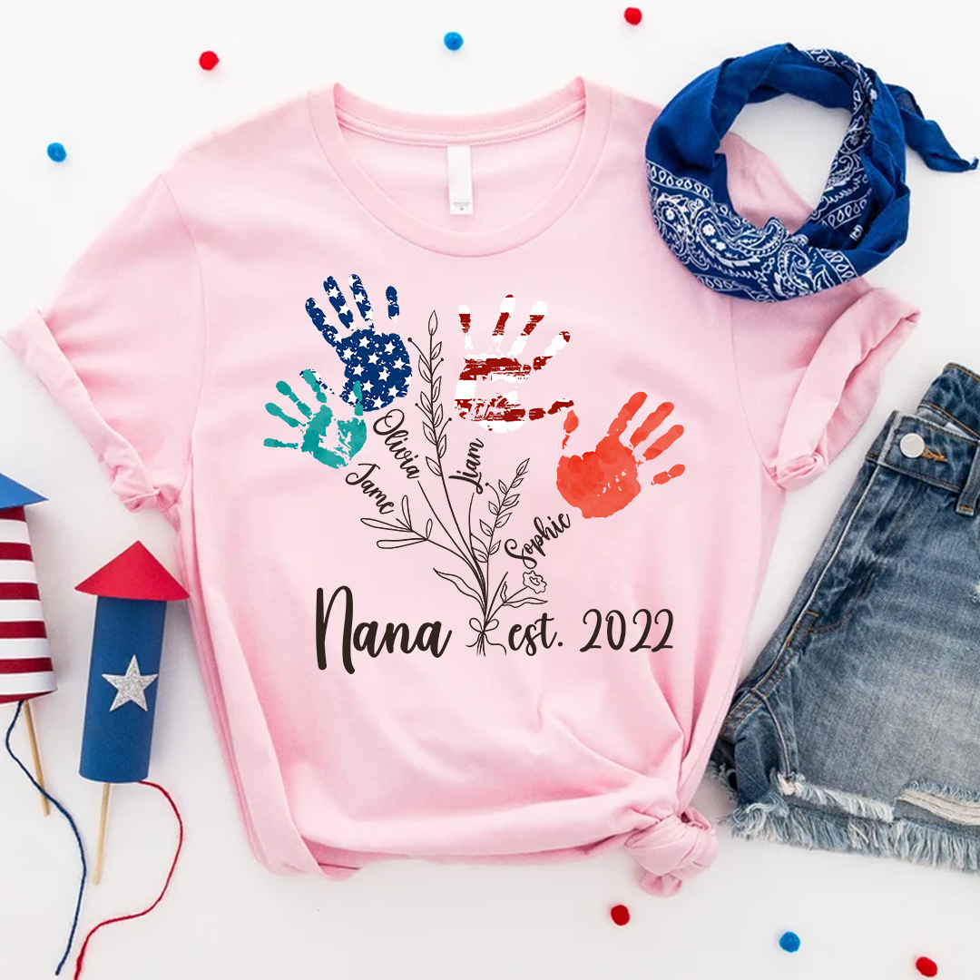 Personalized 4th Of July Gift For Grandma - Grandma Flower Hand Kids