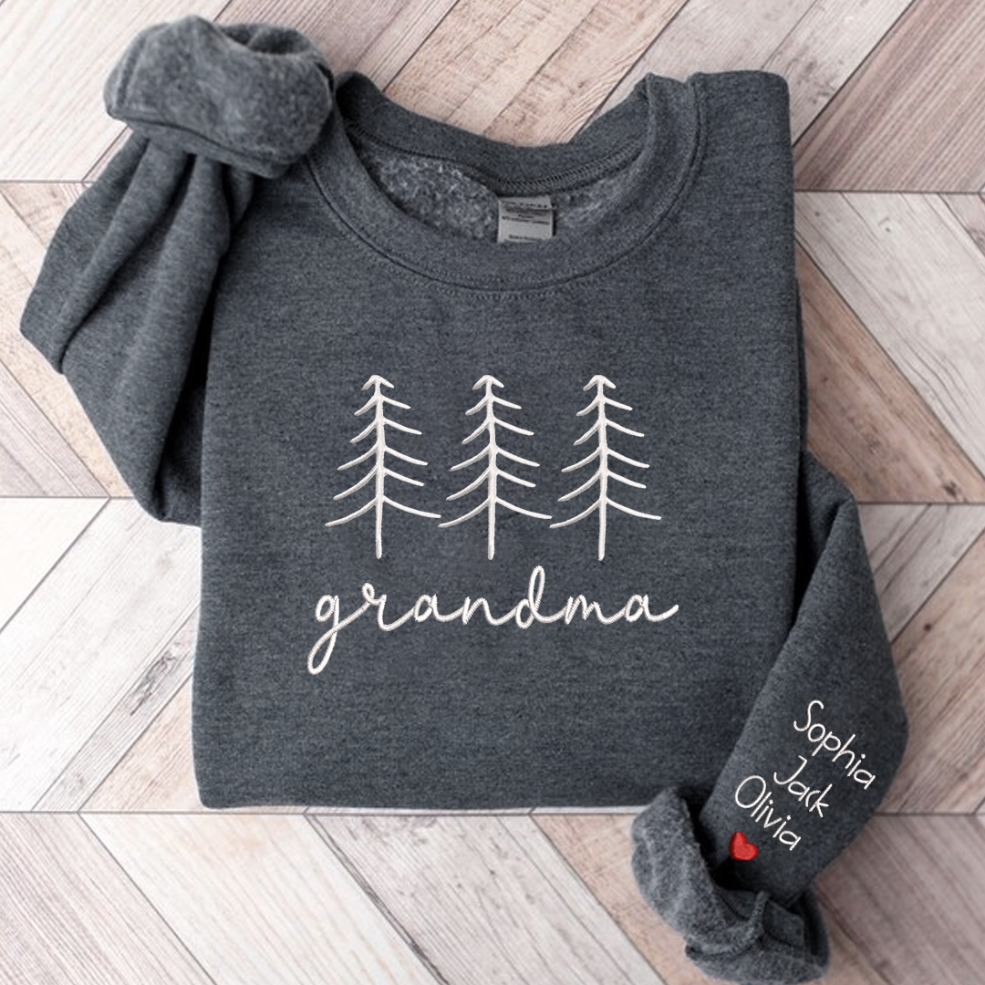 Family Grandma Christmas Embroidery And Grandkids Sweatshirt