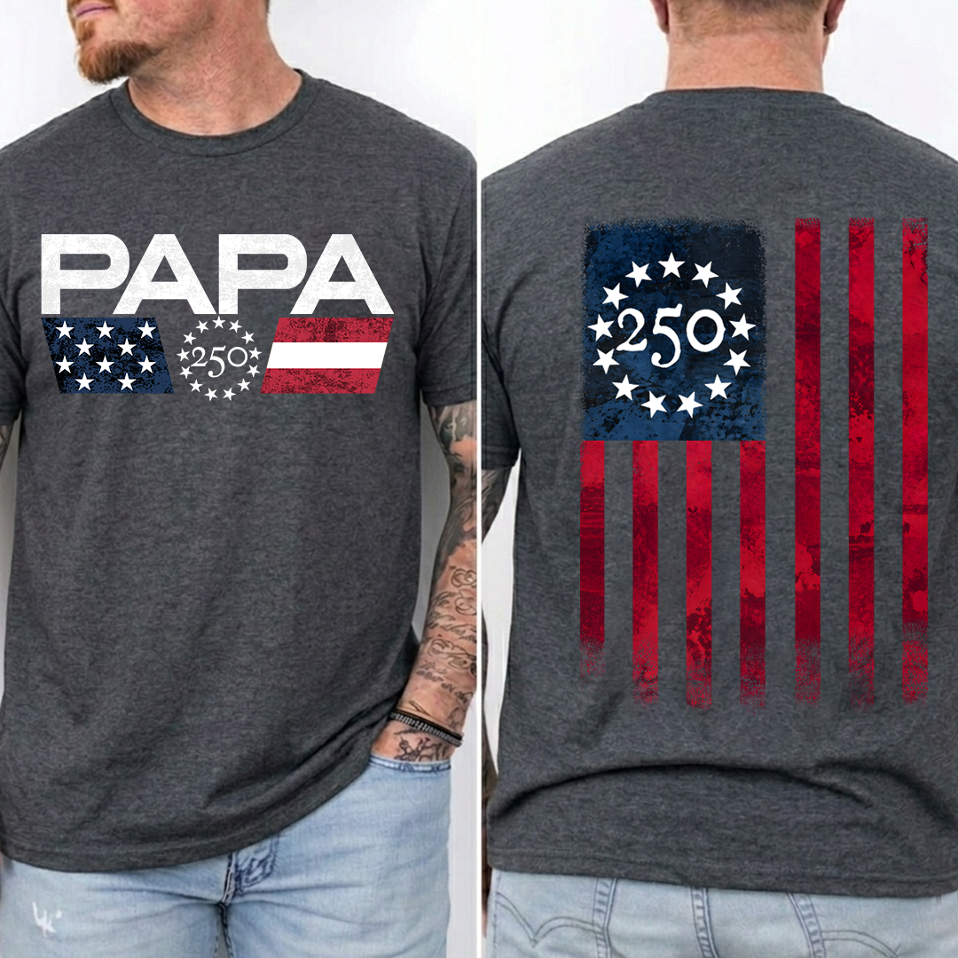 Papa 250 Years Patriotic Shirt, America 1776 2026 Celebration Shirt, American Flag Papa Shirt, Fathers Day Gift for Papa Grandpa Dad, Independence Day Family Shirt