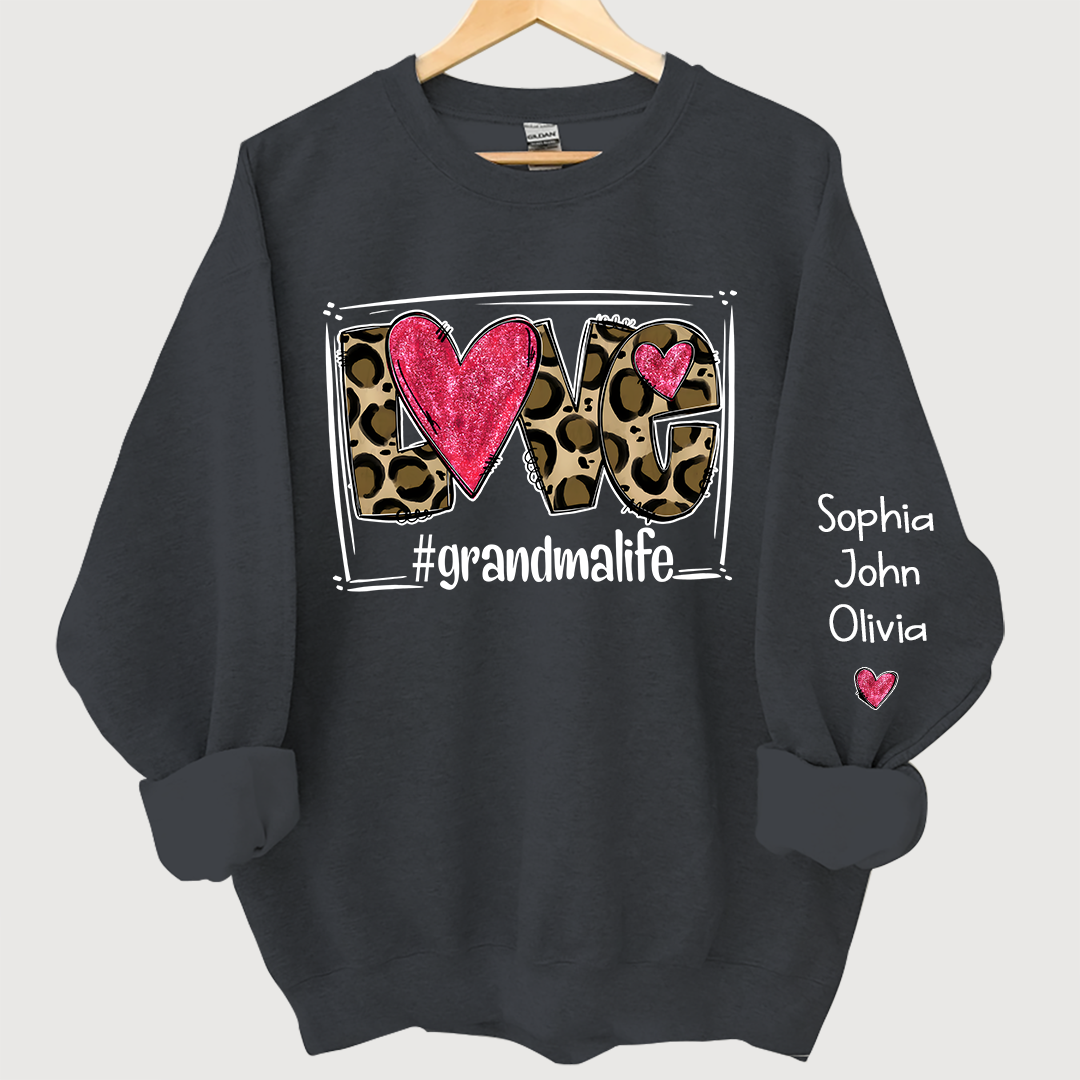 Love Grandmalife Leopard glitter And Grandkids Sweatshirt