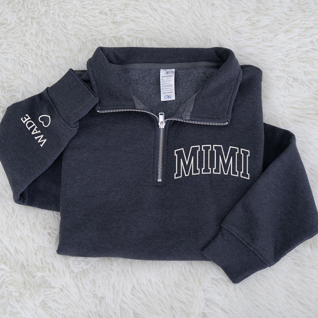 Personalized Mimi Sweatshirt, Mimi And Grandkids Embroidered Quarter Zip Sweater