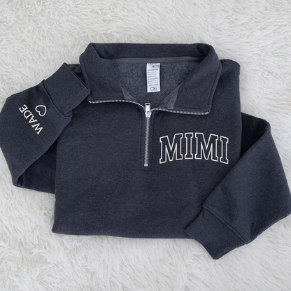 Personalized Mimi Sweatshirt, Mimi And Grandkids Embroidered Quarter Zip Sweater