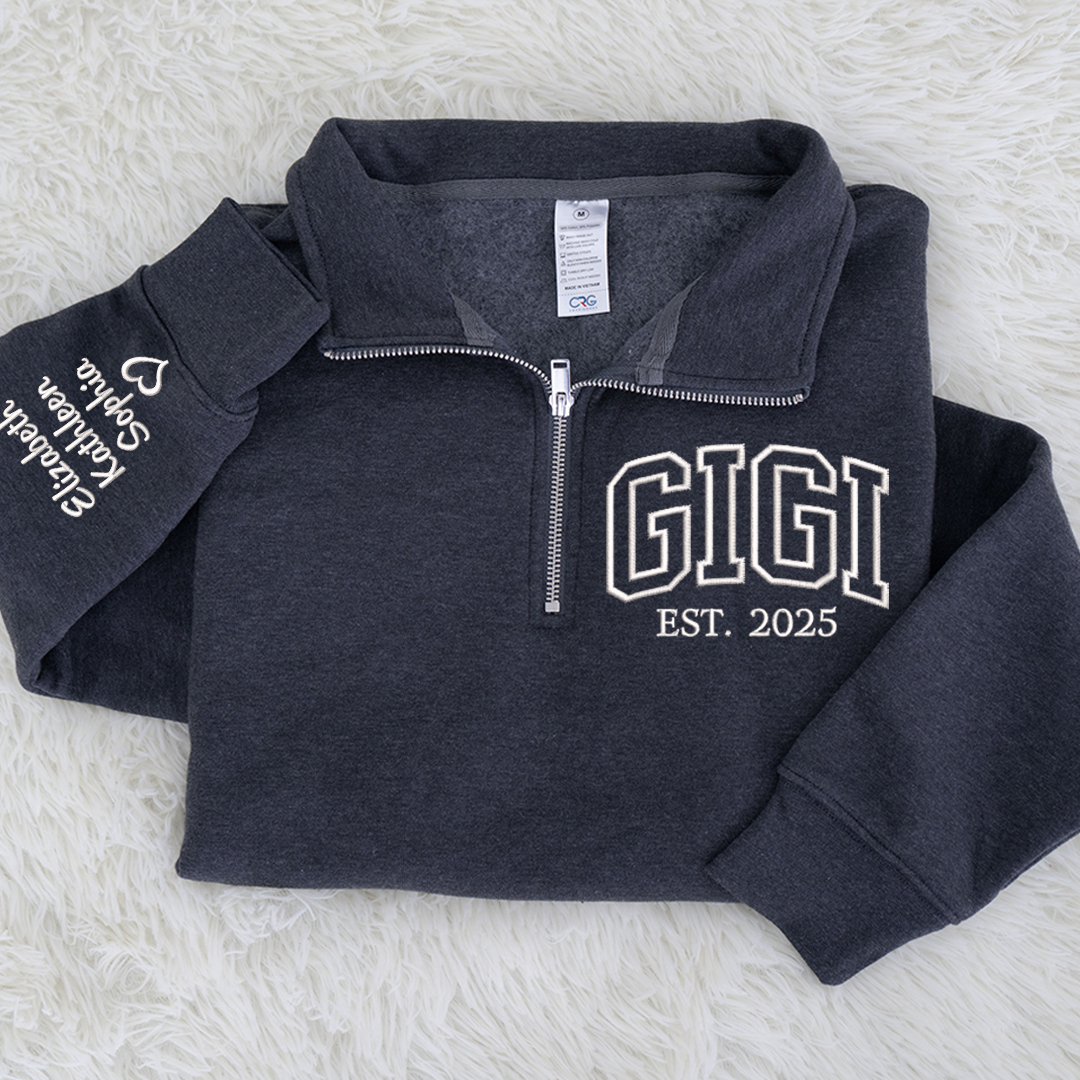 Personalized Gigi Est Embroidered Set – Custom Family Name Sweatshirt and Sweatpants Embroidery Outfit – Parents Gift for Christmas, Anniversary