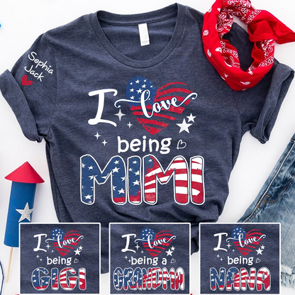I Love Being Mimi Shirt, Patriotic Heart Design, Custom Grandma, 4th of July Shirt, Independence Day Family T Shirt