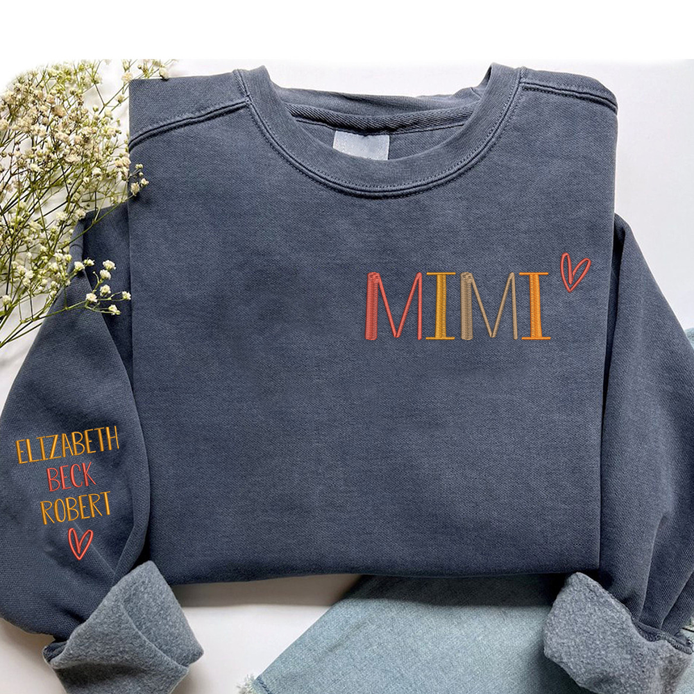 Custom Mimi Autumn With Kids Embroidered Sweatshirt