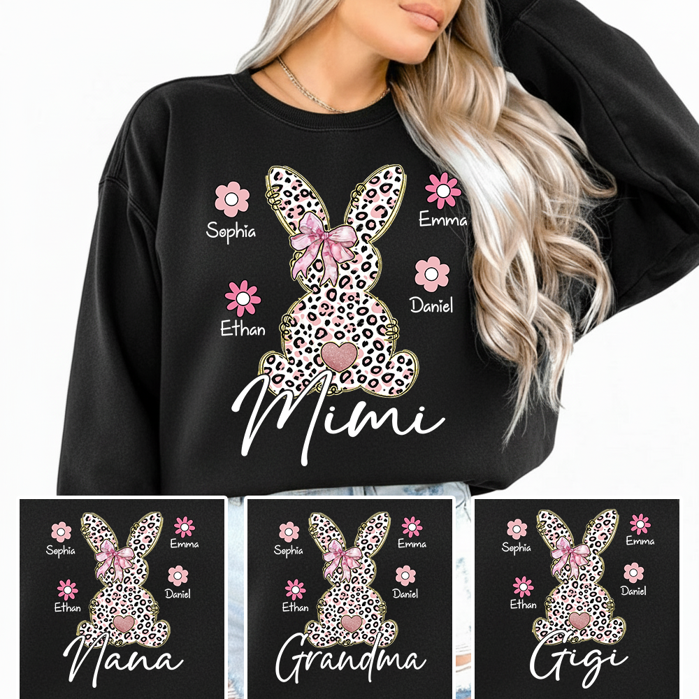 Personalized Nana Bunny Sweatshirt With Kids Names, Easter Gift For Nana