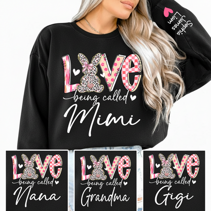 Love Being Called Mimi Sweatshirt With Bunny Design And Names, Easter Family Gift