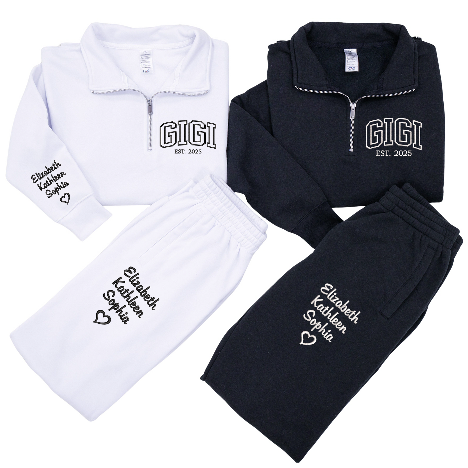 Personalized Gigi Est Embroidered Set – Custom Family Name Sweatshirt and Sweatpants Embroidery Outfit – Parents Gift for Christmas, Anniversary