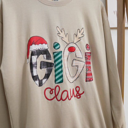 Personalized Grandma Sweatshirt – Gigi Claus, Mimi Claus, Nana Claus, Mama Claus – Custom Christmas Sweatshirt with Kids’ Names on Sleeve – Holiday Gift for Grandmother, Mom, Family Sweatshirt