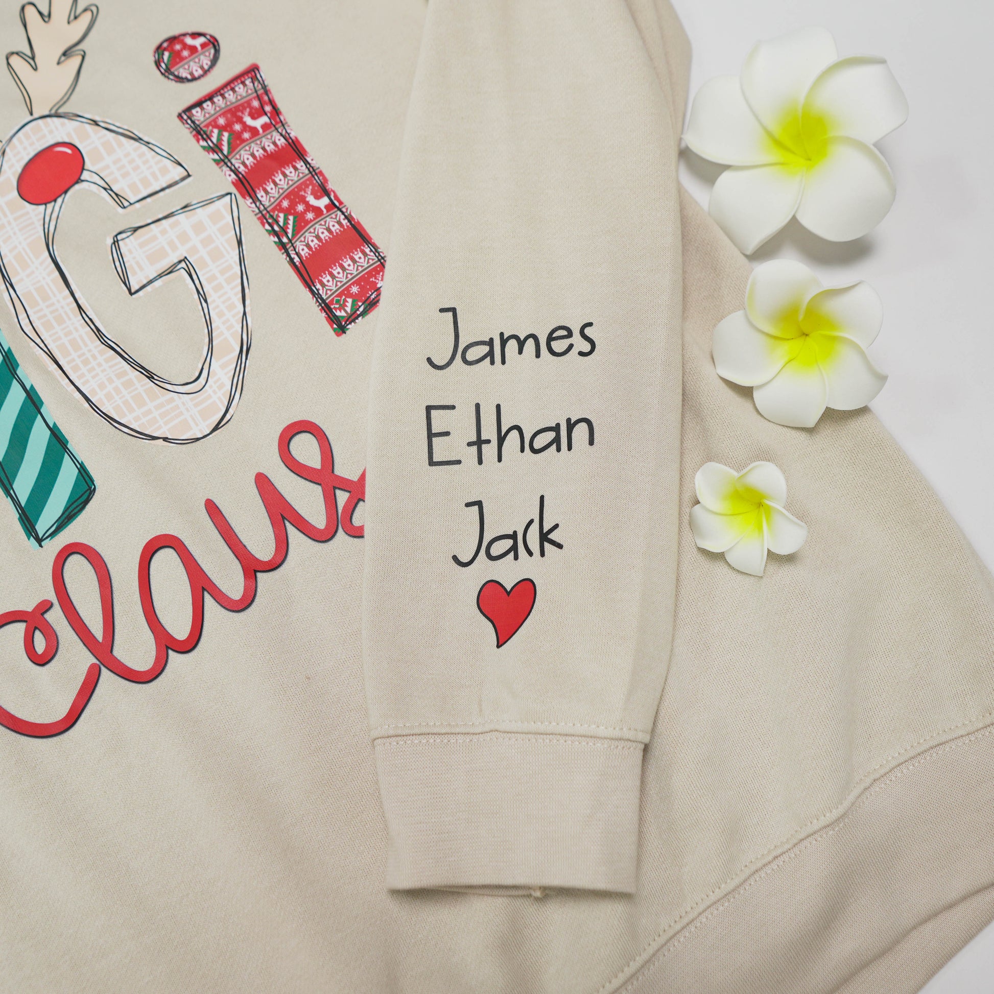 Personalized Grandma Sweatshirt – Gigi Claus, Mimi Claus, Nana Claus, Mama Claus – Custom Christmas Sweatshirt with Kids’ Names on Sleeve – Holiday Gift for Grandmother, Mom, Family Sweatshirt