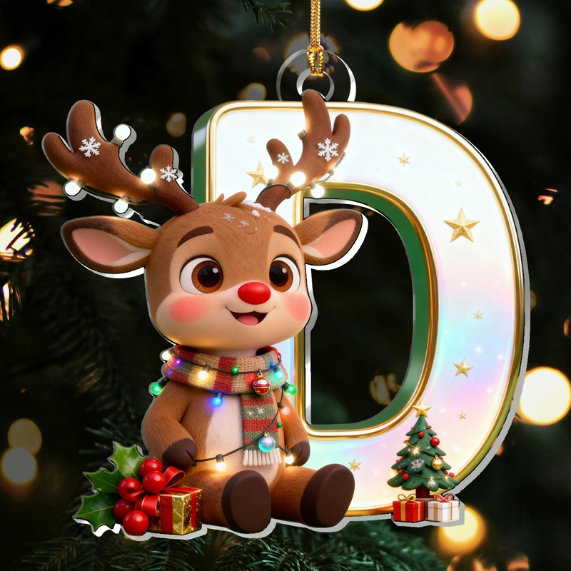 Personalized Reindeer Alphabet Ornament – Custom Name Cute Christmas Gift for Children and Loved Ones Ornament