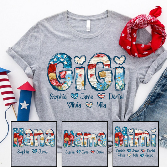 Daisy Flower America Flag Gigi And Grandkids Personalized 4th of July Gift Shirt