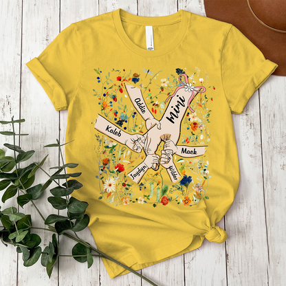 Custom Mimi Hand Flower Full Shirt, Personalized Nickname And Grandkids, Gift For Mother's Day