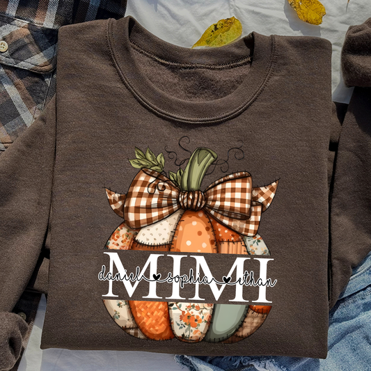 Personalized Fall Pumpkin Sweatshirt – Custom Initial Monogram with Family Names, Cozy Autumn Crewneck for Women