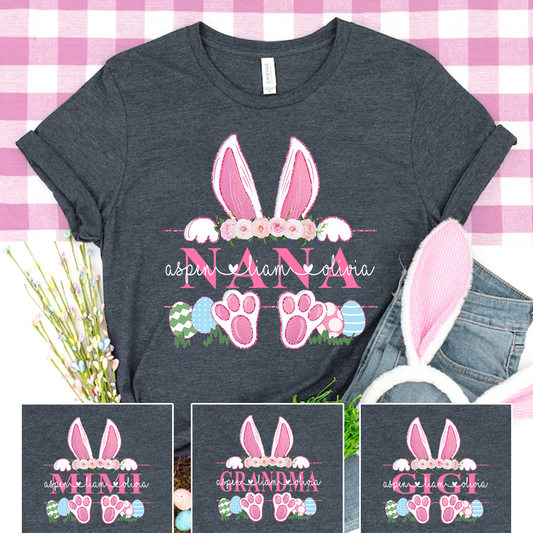 Nana Pink Bunny Shirt, Custom Nana And Kids, Easter Days TH T-Shirt