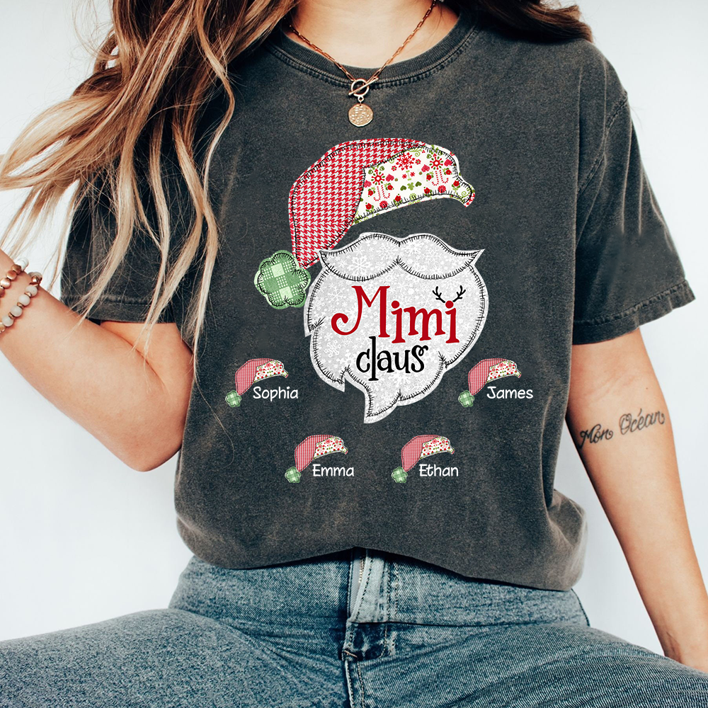 Custom Mimi Claus With Grandkids Christmas T-Shirt