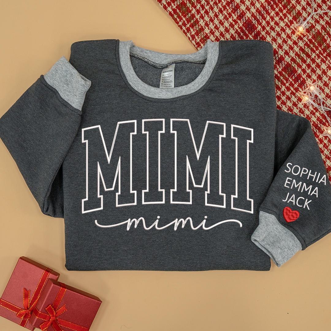 Colorful Crewneck, Custom Mimi Heart Embroidery And Grandkids Sweatshirt Mix