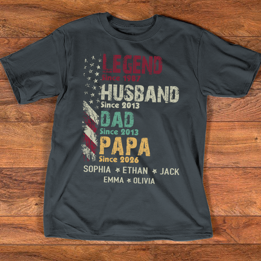 Personalized Papa Shirt with Kids Names, Legend Husband Dad Papa Since Shirt, Custom Grandpa Family T Shirt, Father's Day Gift for Papa