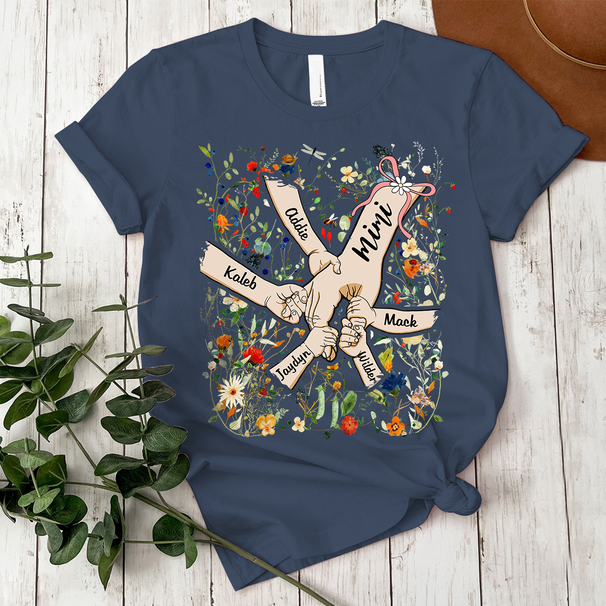 Custom Mimi Hand Flower Full Shirt, Personalized Nickname And Grandkids, Gift For Mother's Day