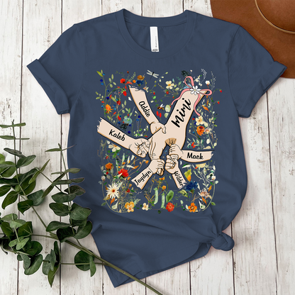 Custom Mimi Hand Flower Full Shirt, Personalized Nickname And Grandkids, Gift For Mother's Day