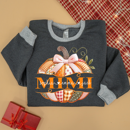 Mimi Pumpkin with Grandkids Names – Fall Gift for Grandma Sweatshirt Mix