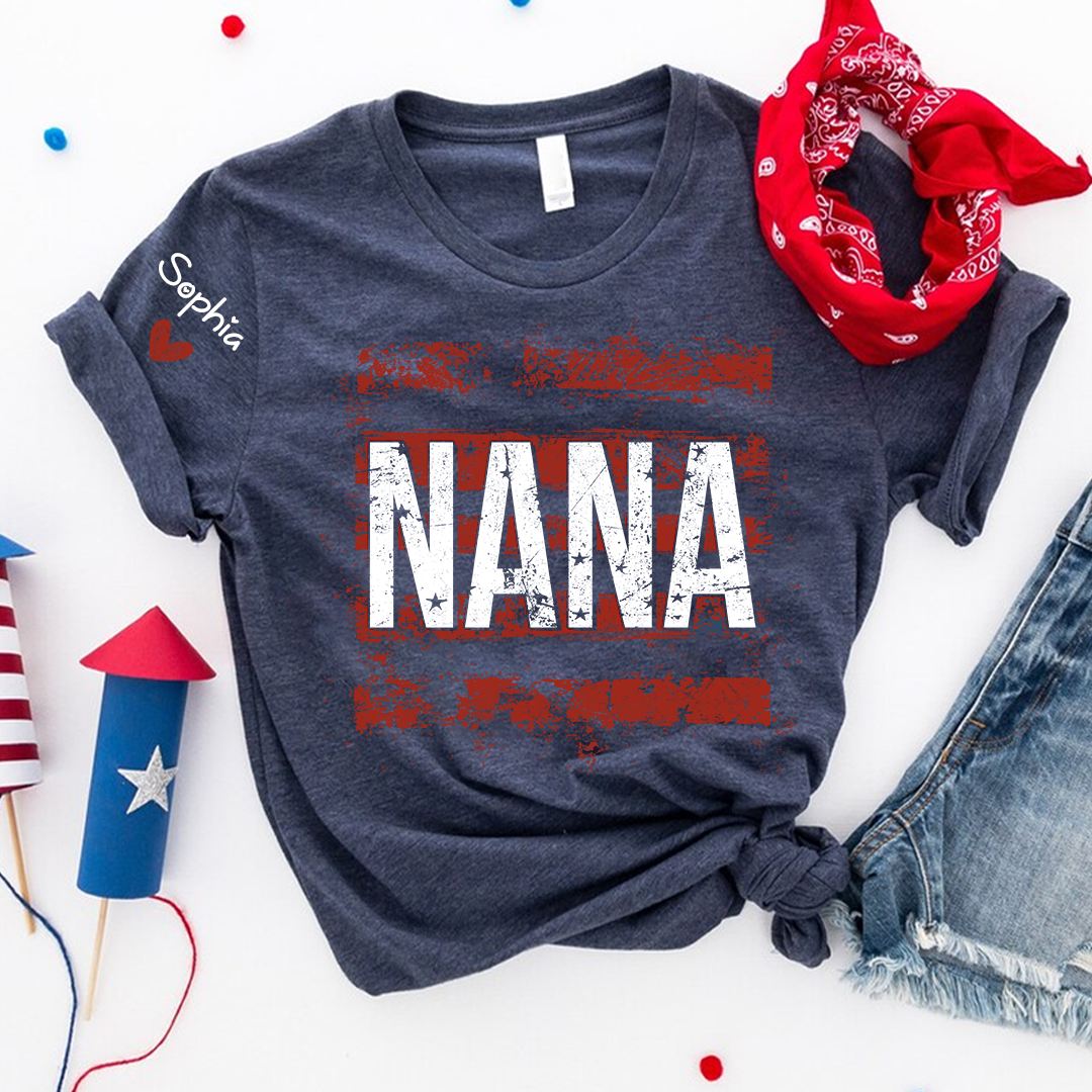 Personalized Nana American Flag T-Shirt, Custom Nana, Gigi, Mimi, Mama Design, Patriotic Family Shirt, Gifts for 4th of July, Independence Day
