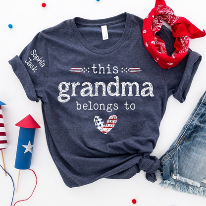 Personalized This Grandma Belongs To Grandma T-shirt with Flag American Design, Grandma Gigi Mama Mimi Shirt for 4th of July, Patriotic Gift for Mother's Day