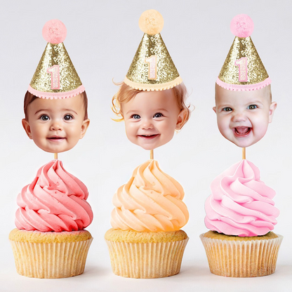 Custom Cupcake Photo Toppers, Face Topper Picks, Cupcake Birthday Glitter, Anniversary, Custom Birthday Cake Topper