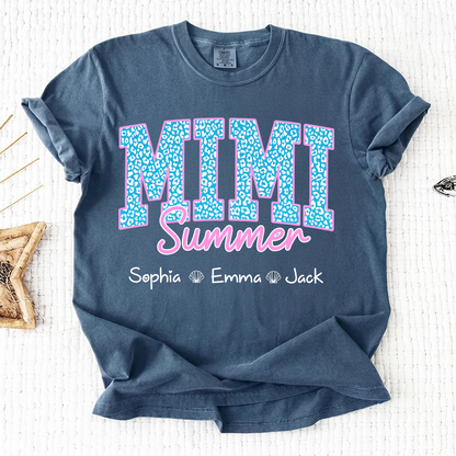 Comfort Colors® Personalized Mimi Summer Shirt, Custom Grandkids Names Shirt, Leopard Heart Grandma Shirt, Summer Gift for Mimi Nana Gigi, Birthday Mothers Day Shirt