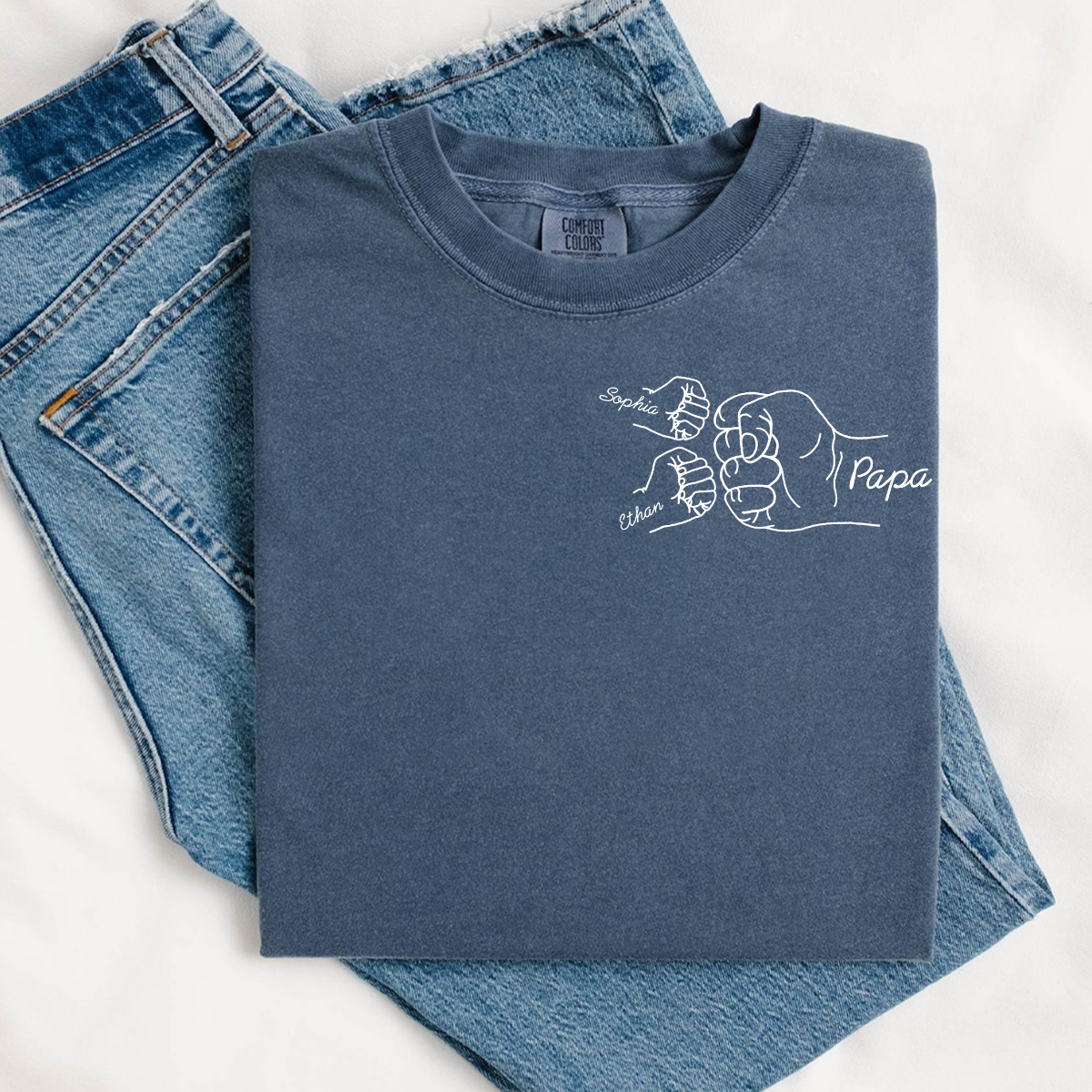 Comfort Colors® Personalized Papa Fist Bump Shirt Custom Kids Names, Grandpa Family Hand Line Art T Shirt for Papa Dad Grandfather, Matching Family Fathers Day Birthday Gift from Kids Grandchildren