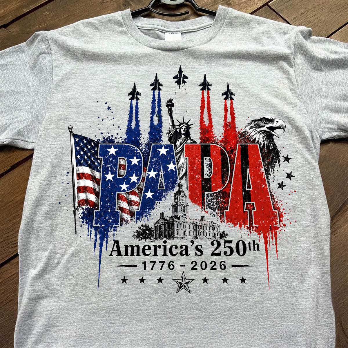 Patriotic Grandpa USA 250th Anniversary - Personalized Shirt - Father's Day Gift For Dad, Grandpa, Husband