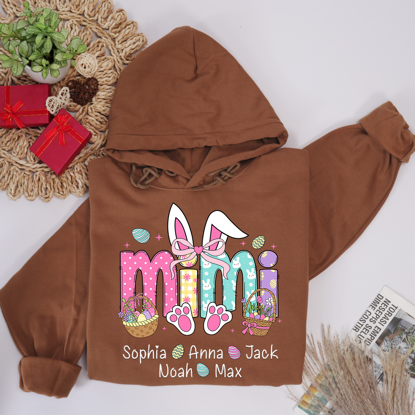 Easter Bunny Coquette Bow Gift For Family, Custom Grandma And Kids Hoodie