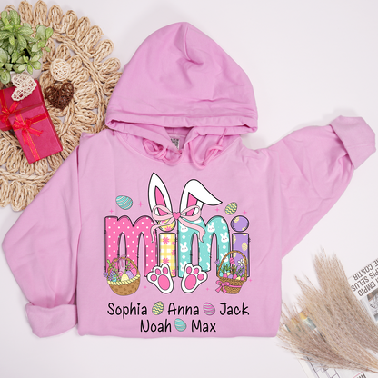 Easter Bunny Coquette Bow Gift For Family, Custom Grandma And Kids Hoodie
