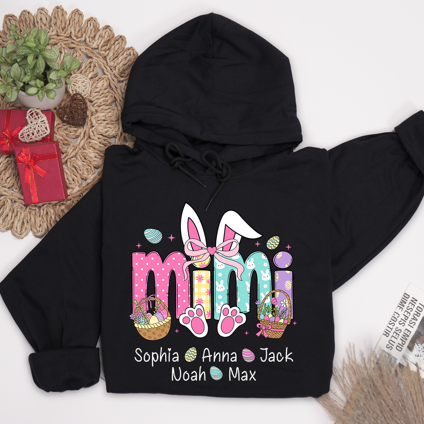 Easter Bunny Coquette Bow Gift For Family, Custom Grandma And Kids Hoodie