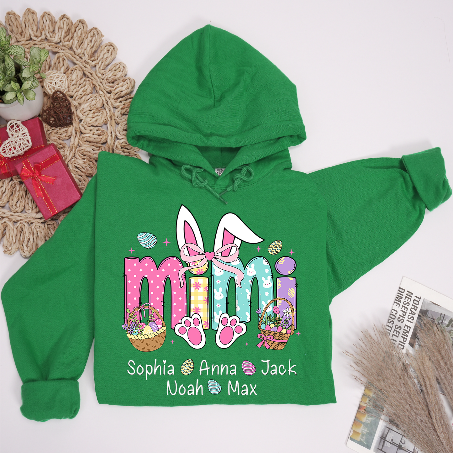 Easter Bunny Coquette Bow Gift For Family, Custom Grandma And Kids Hoodie
