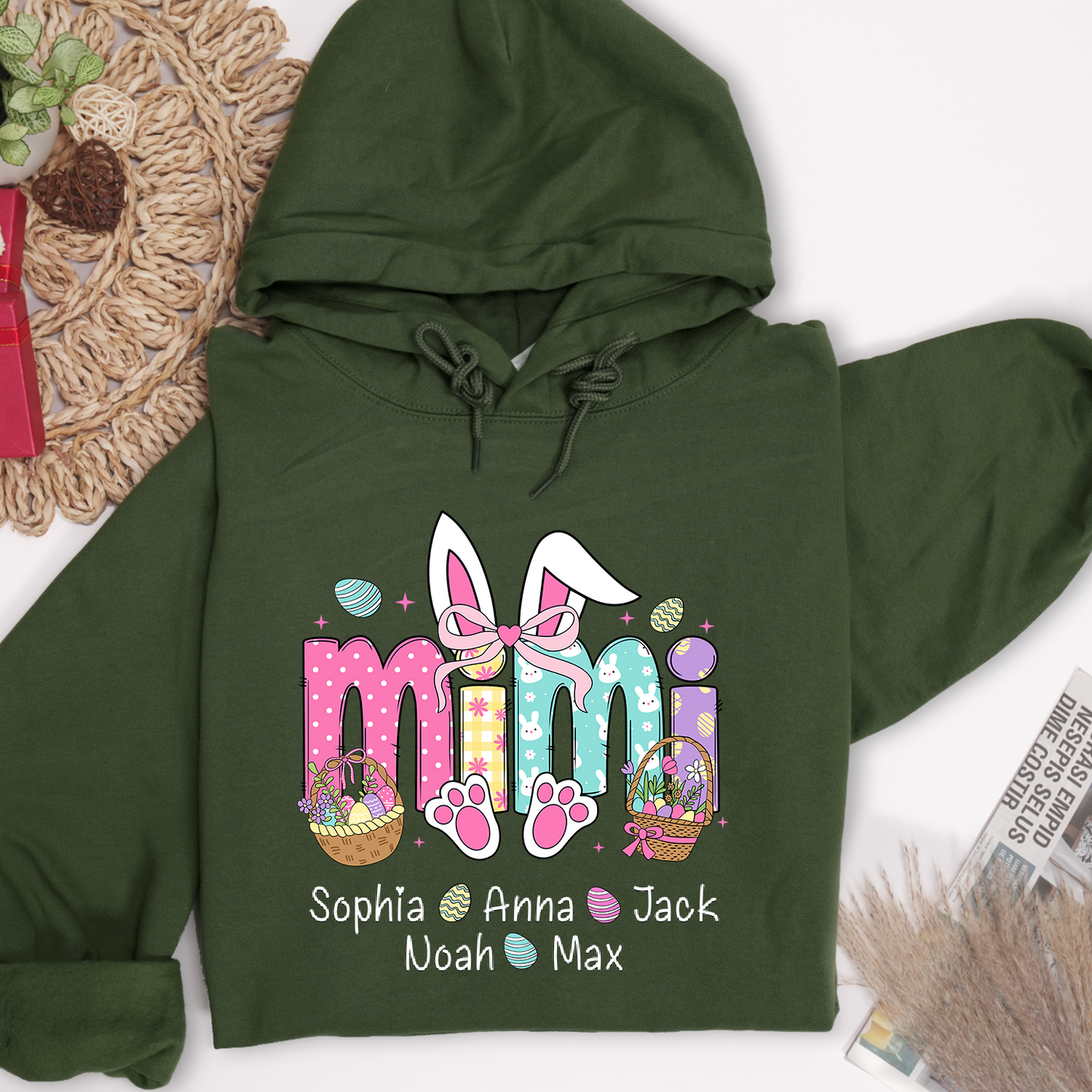 Easter Bunny Coquette Bow Gift For Family, Custom Grandma And Kids Hoodie