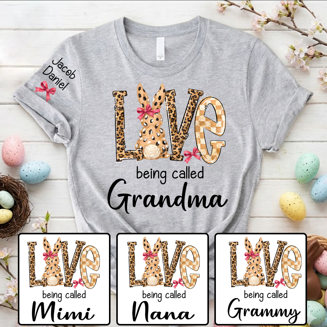 Easter Bunny with Bow Love Being Called Grandma and Grandkids Personalized Shirt