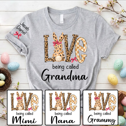 Easter Bunny with Bow Love Being Called Grandma and Grandkids Personalized Shirt