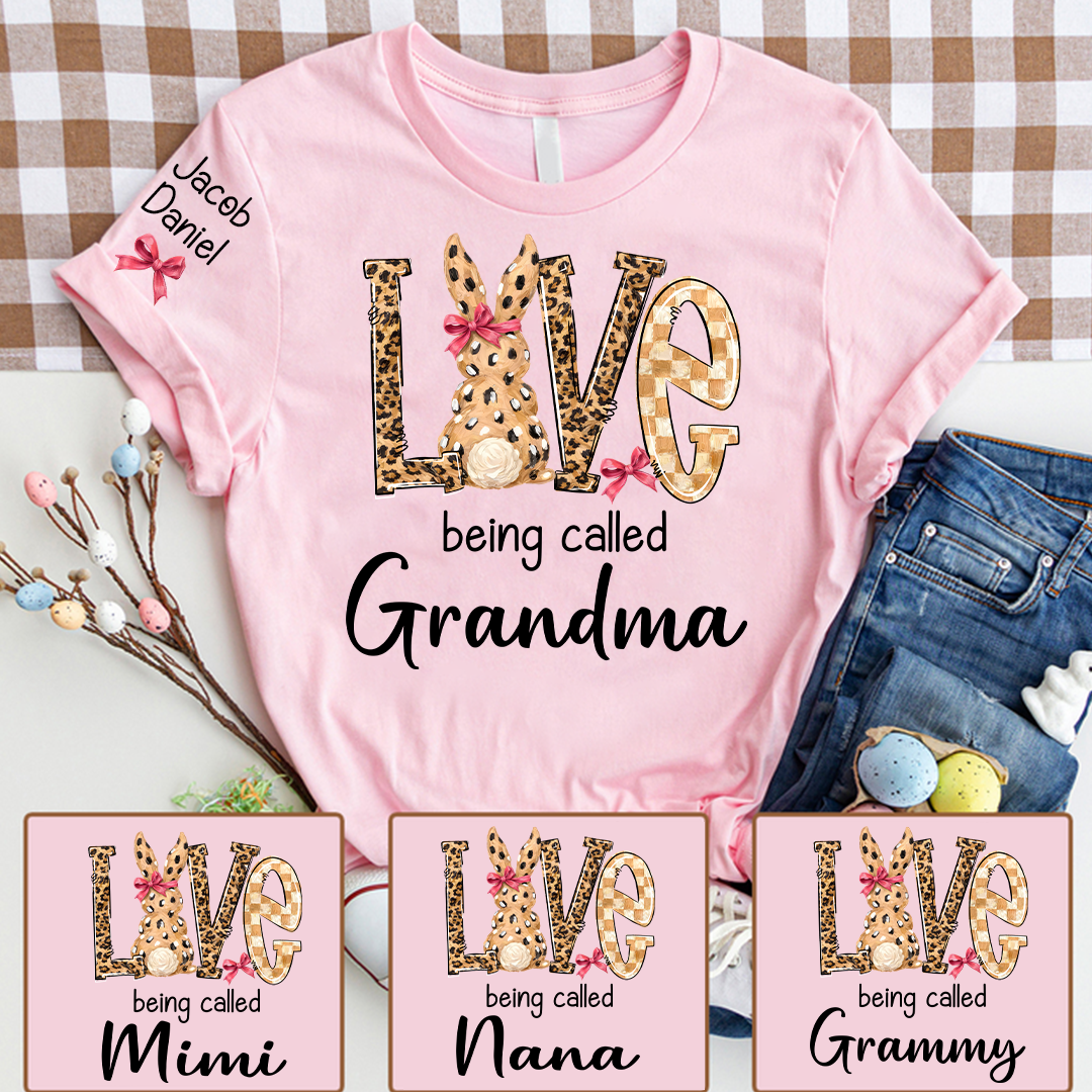 Easter Bunny with Bow Love Being Called Grandma and Grandkids Personalized Shirt