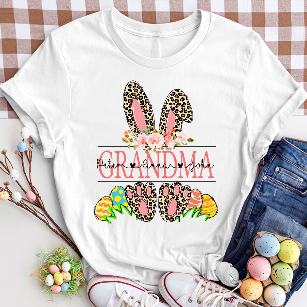Personalized Grandma Easter With Grandkids, Leopard Bunny, Easter Days TH T-Shirt