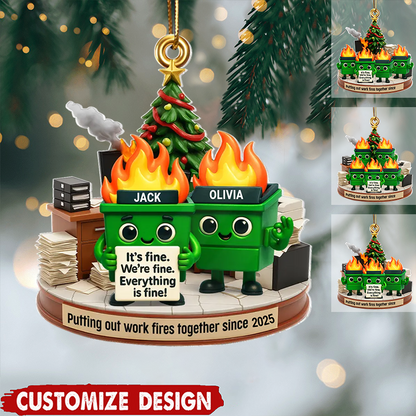 Personalized Dumpster Fire Office Chaos Ornament 2025, Custom Acrylic Decoration, Funny Christmas Gift Or White Elephant Gift For Coworkers Ornament