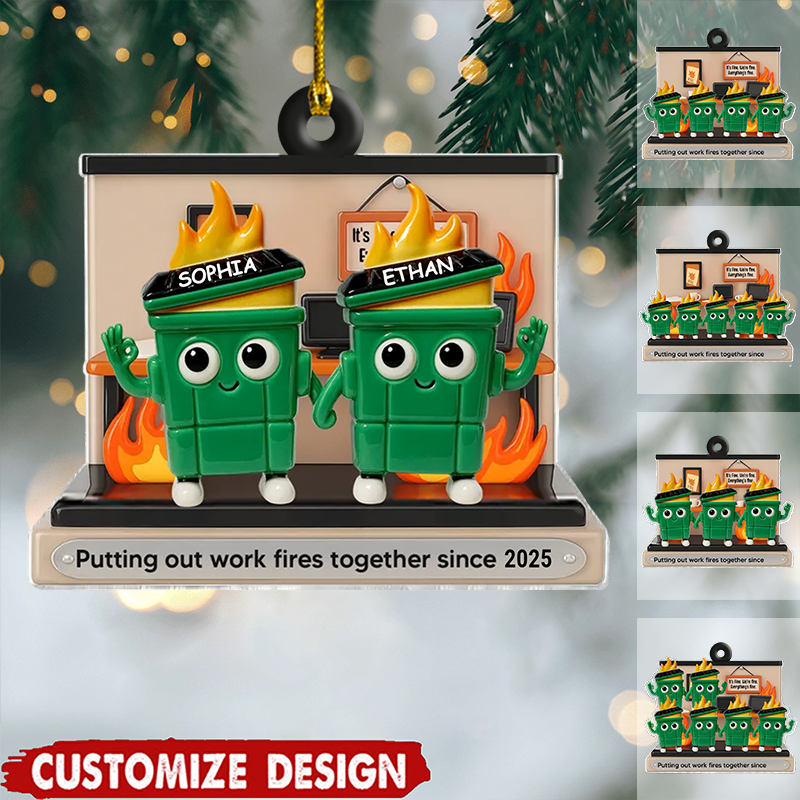 Personalized Dumpster Fire Duo Ornament 2025, Custom Acrylic Decoration, Funny Office Chaos Gift For Coworkers And Work Besties Ornament