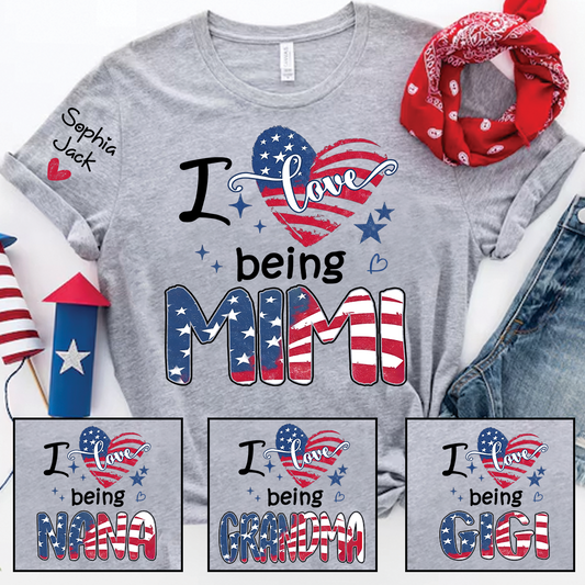I Love Being Mimi Shirt, Patriotic Heart Design, Custom Grandma, 4th of July Shirt, Independence Day Family T Shirt