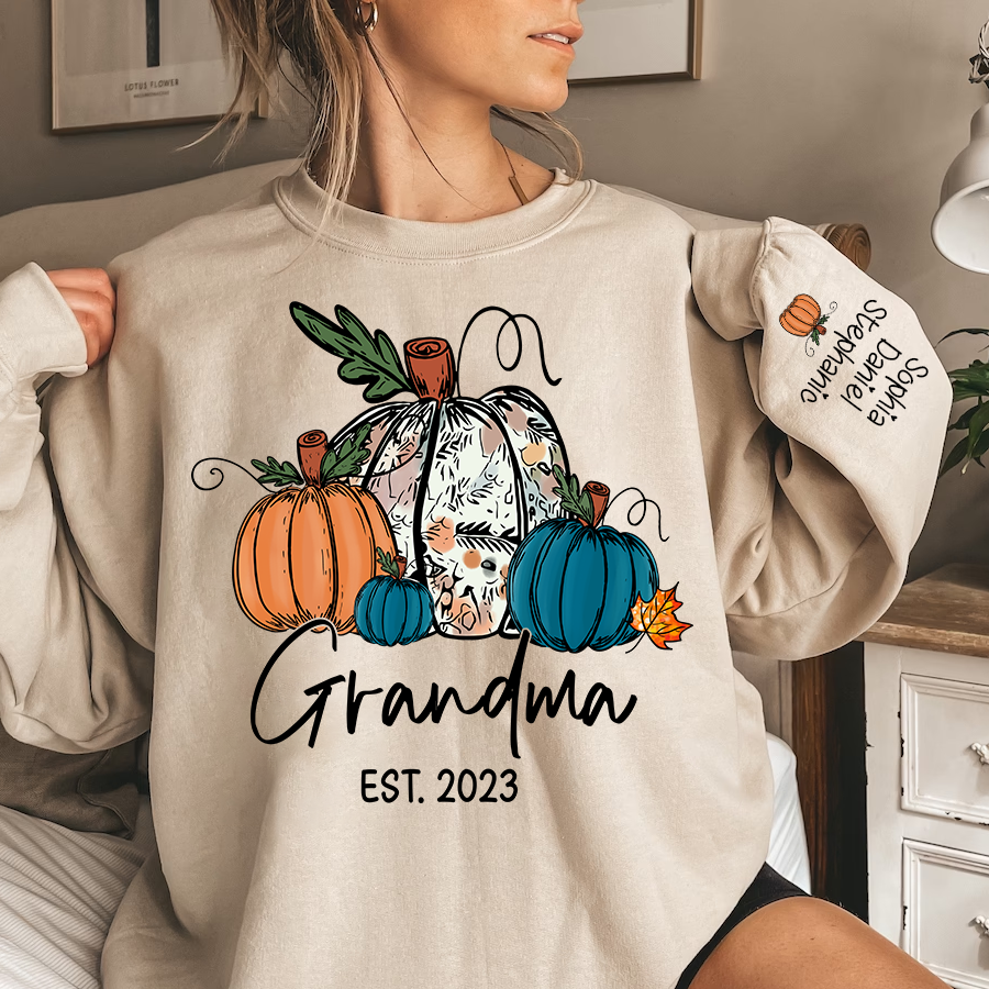 Fall Pumpkin Grandma Est Year And Kids CTH01 Sweatshirt