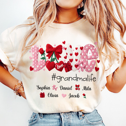 Faux Yarn Crochet Love Grandma Life and Grandkids Valentine Gift