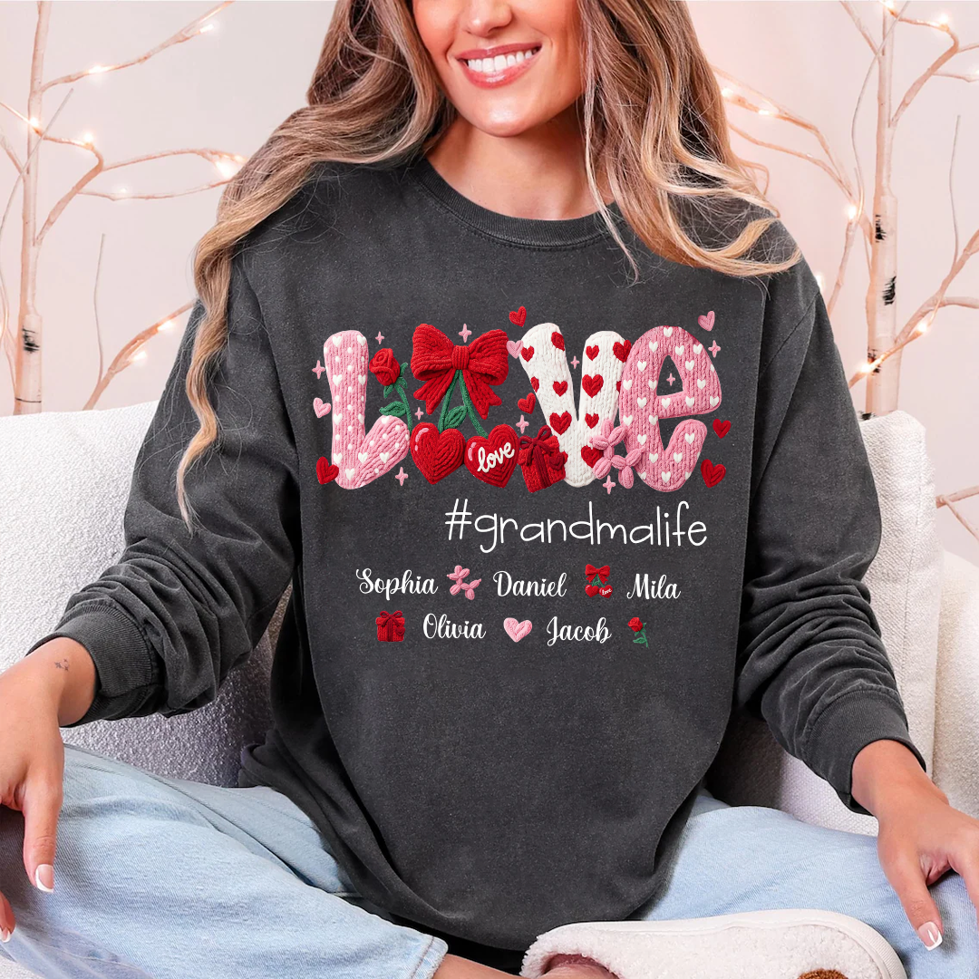 Faux Yarn Crochet Love Grandma Life and Grandkids Valentine Gift