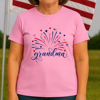 Firework America Flag Grandma And Grandkids Names 4th Of July Flag Classic X-Stitch Tee