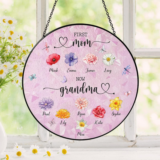 First Mom Now Grandma Stained Glass Suncatcher